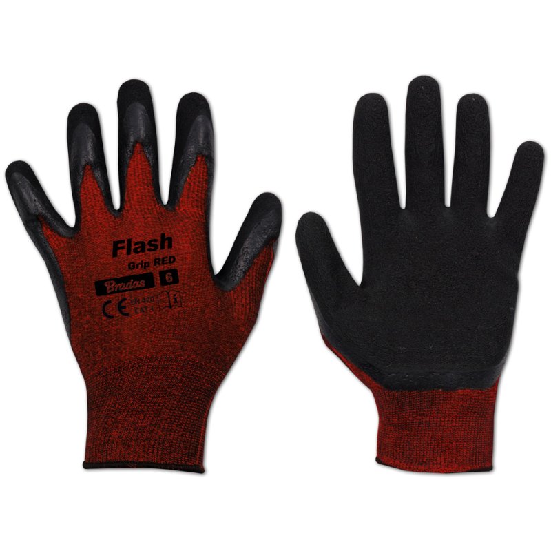 Bradas gants de travail Flash Grip RED, noir/rouge, taille S, résistant aux coupures et déchirures